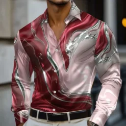 Online OUKU Men's Marble Abstract Liquid Art Shirt Satin Shirt Dress Shirt Long Sleeve Fashion Casual Vacation Dailywear Summer Spring Fall Turndown 3D Print Button Up Shirts Blue green Red Blue Green Gray