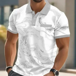 Outlet OUKU Men's Marble Polo Short Sleeve Polo Shirts Collared Shirts Business Casual Outdoor Athleisure Daily Wear 3D Print Buttons Summer Light Pink Light Green Light Brown