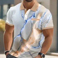 Best OUKU Men's Marble Polo Short Sleeve Polo Shirts Collared Shirts Business Casual Outdoor Athleisure Daily Wear 3D Print Buttons Summer Blue Purple Gold