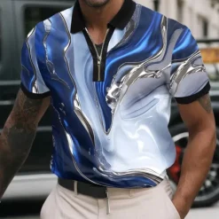 Hot OUKU Men's Marble Zip Polo Shirts Short Sleeve Polo Shirts Collared Shirts Casual Athleisure Daily Wear 3D Print Summer Red Blue Green