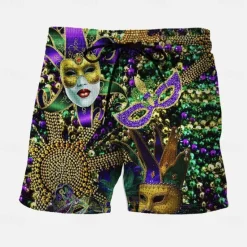 Clearance OUKU Men's Mardi Gras Carnival Swim Trunks Swim Shorts Board Shorts Mid Waist Vintage Streetwear Casual Daily Holiday Pocket Drawstring Elastic Waist Designer Clothing Apparel Purple