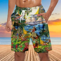 Best OUKU Men's Mask Flower / Plants Swim Trunks Swim Shorts Board Shorts Mid Waist Hawaiian Ethnic Boho Casual Daily Holiday Drawstring with Mesh lining Elastic Waist Designer Clothing Apparel