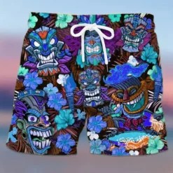Online OUKU Men's Mask Flower / Plants Swimming Trunks Board Shorts Swim Shorts Mid Waist Hawaiian Ethnic Boho Casual Daily Holiday Drawstring with Mesh lining Elastic Waist Designer Clothing Apparel