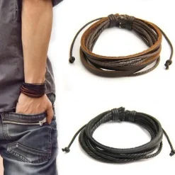 Best OUKU Men's Men Women 1PC Cuff Links Vintage Bracelet Loom Bracelet Gift Beach Retro Adjustable Simple European Black Brown