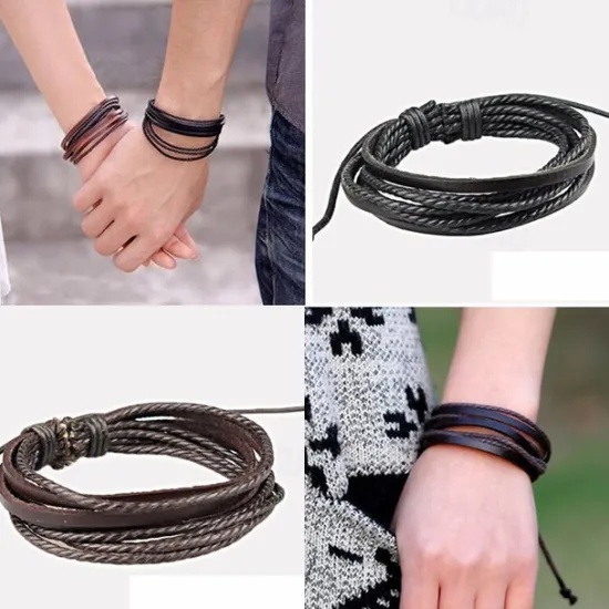 Best OUKU Men's Men Women 1PC Cuff Links Vintage Bracelet Loom Bracelet Gift Beach Retro Adjustable Simple European Black Brown