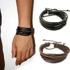 Best OUKU Men's Men Women 1PC Cuff Links Vintage Bracelet Loom Bracelet Gift Beach Retro Adjustable Simple European Black Brown