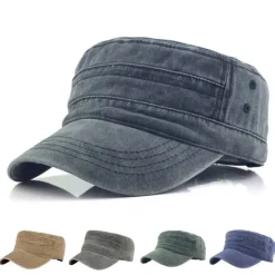 Sale OUKU Men's Military Cap Cadet Hat Black Navy Blue Washed Cotton Pure Color Adjustable Daily Stylish Street Dailywear Vintage Sports Portable