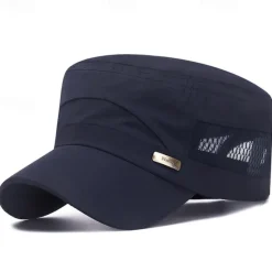 Outlet OUKU Men's Military Cap Cadet Hat Black Blue Cotton Mesh Travel Beach Outdoor Vacation Plain Adjustable
