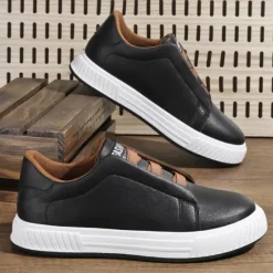 Online OUKU Men's Modern White Casual Sneakers with Brown Contrast Straps - Versatile Everyday Footwear