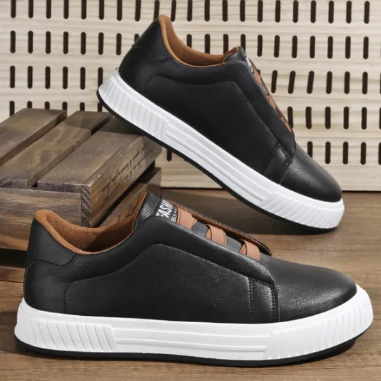 Online OUKU Men's Modern White Casual Sneakers with Brown Contrast Straps - Versatile Everyday Footwear