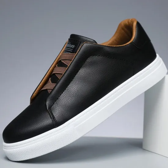 Online OUKU Men's Modern White Casual Sneakers with Brown Contrast Straps - Versatile Everyday Footwear