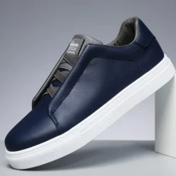 Online OUKU Men's Modern White Casual Sneakers with Brown Contrast Straps - Versatile Everyday Footwear
