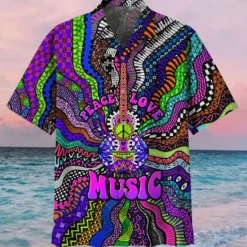 Outlet OUKU Men's Music Hippie Shirt Summer Hawaiian Shirt Button Up Shirt Short Sleeve Sports Fashion Streetwear Outdoor Casual Hawaiian Summer Spring Cuban Collar Print Blue Purple Rainbow