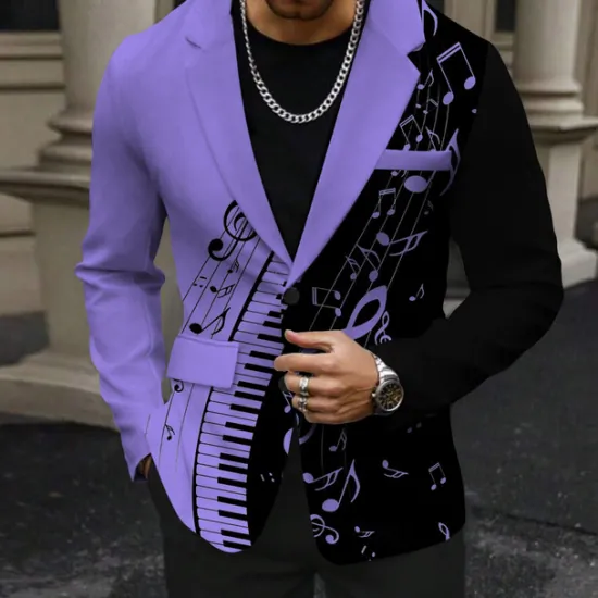 Outlet OUKU Men's Musical Notes Long Sleeve Turndown Business Casual Party Evening Wear Daily Buttons Print Multi Pocket