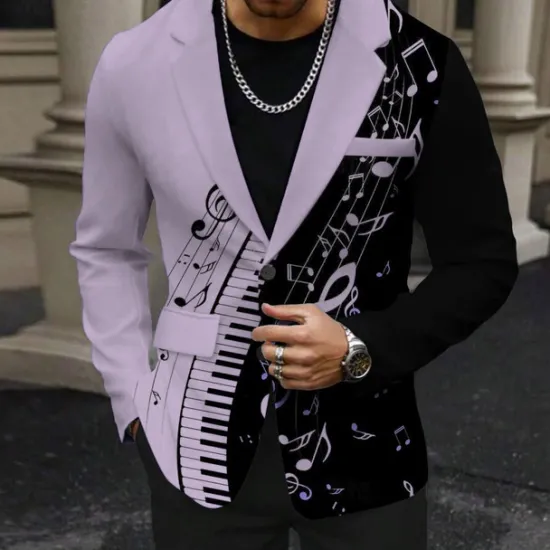 Outlet OUKU Men's Musical Notes Long Sleeve Turndown Business Casual Party Evening Wear Daily Buttons Print Multi Pocket