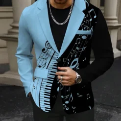 Outlet OUKU Men's Musical Notes Long Sleeve Turndown Business Casual Party Evening Wear Daily Buttons Print Multi Pocket