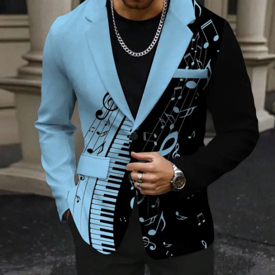 Outlet OUKU Men's Musical Notes Long Sleeve Turndown Business Casual Party Evening Wear Daily Buttons Print Multi Pocket