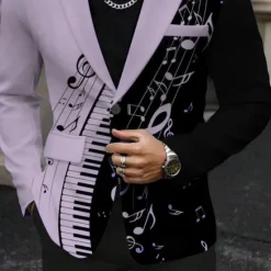 Outlet OUKU Men's Musical Notes Long Sleeve Turndown Business Casual Party Evening Wear Daily Buttons Print Multi Pocket
