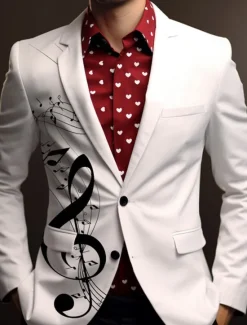 Online OUKU Men's Musical Notes Long Sleeve Turndown Business Work Wear to work Going out Buttons Print Multi Pocket