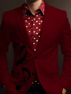 Online OUKU Men's Musical Notes Long Sleeve Turndown Business Work Wear to work Going out Buttons Print Multi Pocket