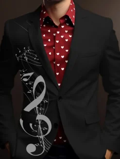 Online OUKU Men's Musical Notes Long Sleeve Turndown Business Work Wear to work Going out Buttons Print Multi Pocket