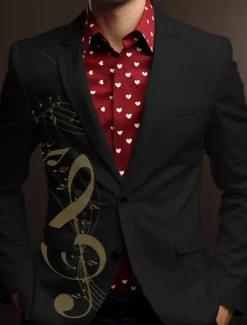 Online OUKU Men's Musical Notes Long Sleeve Turndown Business Work Wear to work Going out Buttons Print Multi Pocket