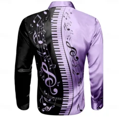 Best OUKU Men's Musical Notes Shirt Button Up Shirt Long Sleeve Casual Formal Summer Spring Fall Turndown Buttons Print White Blue Purple Apricot