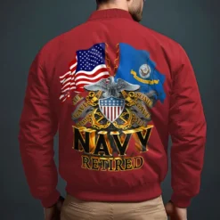 New OUKU Men's National Flag Bomber Jacket Coat Outdoor Sports Vintage Casual Daily Wear Vacation Going out Printing Denim Fall & Winter Standing Collar Long Sleeve Black Red Army Green
