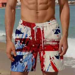Discount OUKU Men's National Flag Swim Shorts Board Shorts Swimming Trunks Mid Waist Vacation Hawaiian Holiday Vacation Holiday Beach Drawstring with Mesh lining Elastic Waist Designer Clothing Apparel