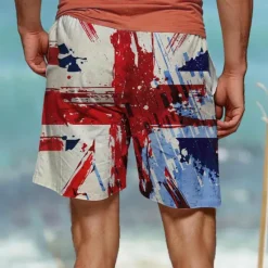 Discount OUKU Men's National Flag Swim Shorts Board Shorts Swimming Trunks Mid Waist Vacation Hawaiian Holiday Vacation Holiday Beach Drawstring with Mesh lining Elastic Waist Designer Clothing Apparel