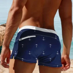 Online OUKU Men's Nautical Anchor Swim Trunks Swim Shorts Board Shorts Mid Waist 3D Print Hawaiian Surfing Holiday Beach Drawstring with Mesh lining Elastic Waist Designer Clothing Apparel