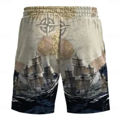 Online OUKU Men's Nautical Compass Sailboat Shorts Summer Shorts Casual Shorts Mid Waist Streetwear Hawaiian Retro Vintage Casual Daily Holiday Pocket Drawstring Elastic Waist Designer Clothing Apparel