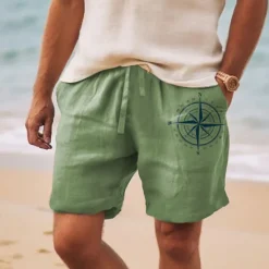 Outlet OUKU Men's Nautical Compass Shorts Summer Shorts Beach Shorts Mid Waist Hawaiian Casual Outdoor Holiday Going out Drawstring Elastic Waist Print Designer Clothing Apparel