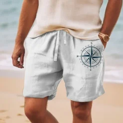Outlet OUKU Men's Nautical Compass Shorts Summer Shorts Beach Shorts Mid Waist Hawaiian Casual Outdoor Holiday Going out Drawstring Elastic Waist Print Designer Clothing Apparel