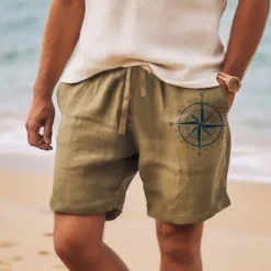 Outlet OUKU Men's Nautical Compass Shorts Summer Shorts Beach Shorts Mid Waist Hawaiian Casual Outdoor Holiday Going out Drawstring Elastic Waist Print Designer Clothing Apparel
