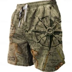 Best OUKU Men's Nautical Graphic Prints Compass Sweat Shorts Beach Shorts Terry Shorts Mid Waist Retro Vintage Casual Daily Holiday Streetwear Drawstring Elastic Waist 3D Print Designer Clothing Apparel