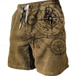 Best OUKU Men's Nautical Graphic Prints Compass Sweat Shorts Beach Shorts Terry Shorts Mid Waist Retro Vintage Casual Daily Holiday Streetwear Drawstring Elastic Waist 3D Print Designer Clothing Apparel