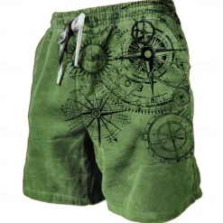 Best OUKU Men's Nautical Graphic Prints Compass Sweat Shorts Beach Shorts Terry Shorts Mid Waist Retro Vintage Casual Daily Holiday Streetwear Drawstring Elastic Waist 3D Print Designer Clothing Apparel