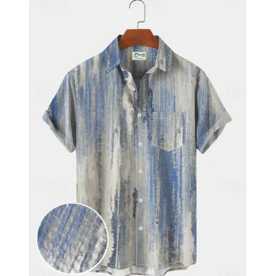 Hot OUKU Men's Nautical Shirt Button Up Shirt Short Sleeve Vintage Fashion Designer Outdoor Casual Holiday Summer Spring Turndown Print Button-Down White Yellow Light Green Pink Black / Brown