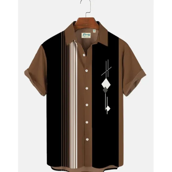 Hot OUKU Men's Nautical Shirt Button Up Shirt Short Sleeve Vintage Fashion Designer Outdoor Casual Holiday Summer Spring Turndown Print Button-Down White Yellow Light Green Pink Black / Brown