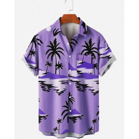 Hot OUKU Men's Nautical Shirt Button Up Shirt Short Sleeve Vintage Fashion Designer Outdoor Casual Holiday Summer Spring Turndown Print Button-Down White Yellow Light Green Pink Black / Brown
