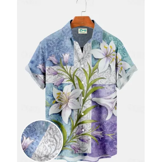 Hot OUKU Men's Nautical Shirt Button Up Shirt Short Sleeve Vintage Fashion Designer Outdoor Casual Holiday Summer Spring Turndown Print Button-Down White Yellow Light Green Pink Black / Brown
