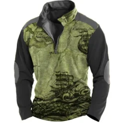 Hot OUKU Men's Nautical Sweatshirts Quarter Zip Sweatshirt Long Sleeve Sweatshirt Quarter Zip Vintage Retro 3D Print Hunting Travel Streetwear Print Spring & Fall