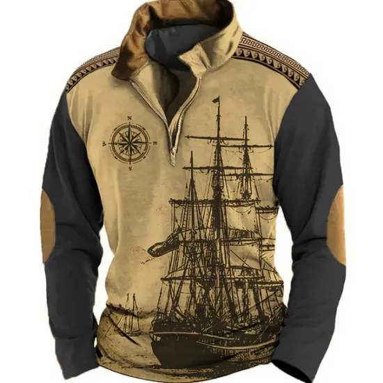 Hot OUKU Men's Nautical Sweatshirts Sweatshirt Zip Sweatshirt Pullover Long Sleeve Sweatshirt Quarter Zip Daily Classic Casual 3D Print Holiday Going out Streetwear Print Spring & Fall