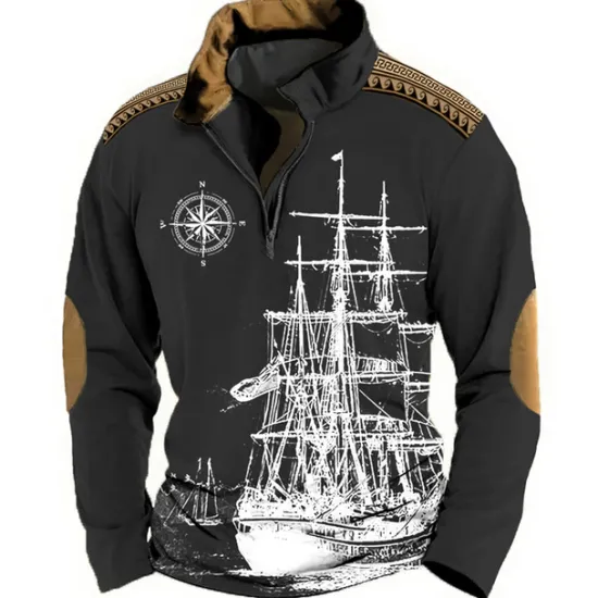 Hot OUKU Men's Nautical Sweatshirts Sweatshirt Zip Sweatshirt Pullover Long Sleeve Sweatshirt Quarter Zip Daily Classic Casual 3D Print Holiday Going out Streetwear Print Spring & Fall