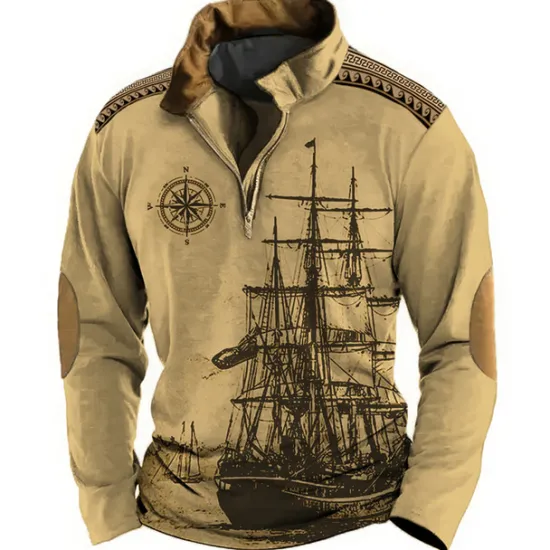 Hot OUKU Men's Nautical Sweatshirts Sweatshirt Zip Sweatshirt Pullover Long Sleeve Sweatshirt Quarter Zip Daily Classic Casual 3D Print Holiday Going out Streetwear Print Spring & Fall