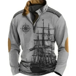 Hot OUKU Men's Nautical Sweatshirts Sweatshirt Zip Sweatshirt Pullover Long Sleeve Sweatshirt Quarter Zip Daily Classic Casual 3D Print Holiday Going out Streetwear Print Spring & Fall