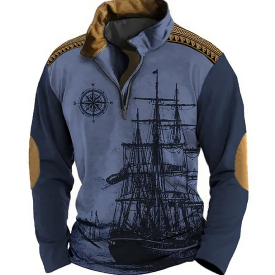 Hot OUKU Men's Nautical Sweatshirts Sweatshirt Zip Sweatshirt Pullover Long Sleeve Sweatshirt Quarter Zip Daily Classic Casual 3D Print Holiday Going out Streetwear Print Spring & Fall