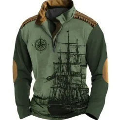 Hot OUKU Men's Nautical Sweatshirts Sweatshirt Zip Sweatshirt Pullover Long Sleeve Sweatshirt Quarter Zip Daily Classic Casual 3D Print Holiday Going out Streetwear Print Spring & Fall