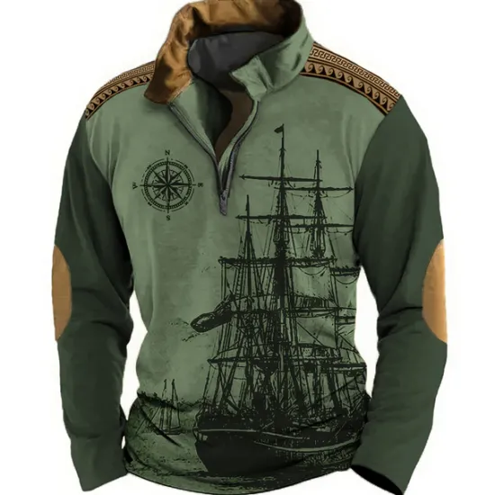 Hot OUKU Men's Nautical Sweatshirts Sweatshirt Zip Sweatshirt Pullover Long Sleeve Sweatshirt Quarter Zip Daily Classic Casual 3D Print Holiday Going out Streetwear Print Spring & Fall